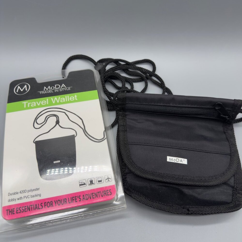 Black Crossbody Travel Wallet Adjustable Strap Versatile Bi Fold MoDA